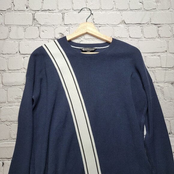 Athleta Streetwise Stripe Navy Blue Sweater With Coolmax & Thumbholes Size S - Picture 3 of 13